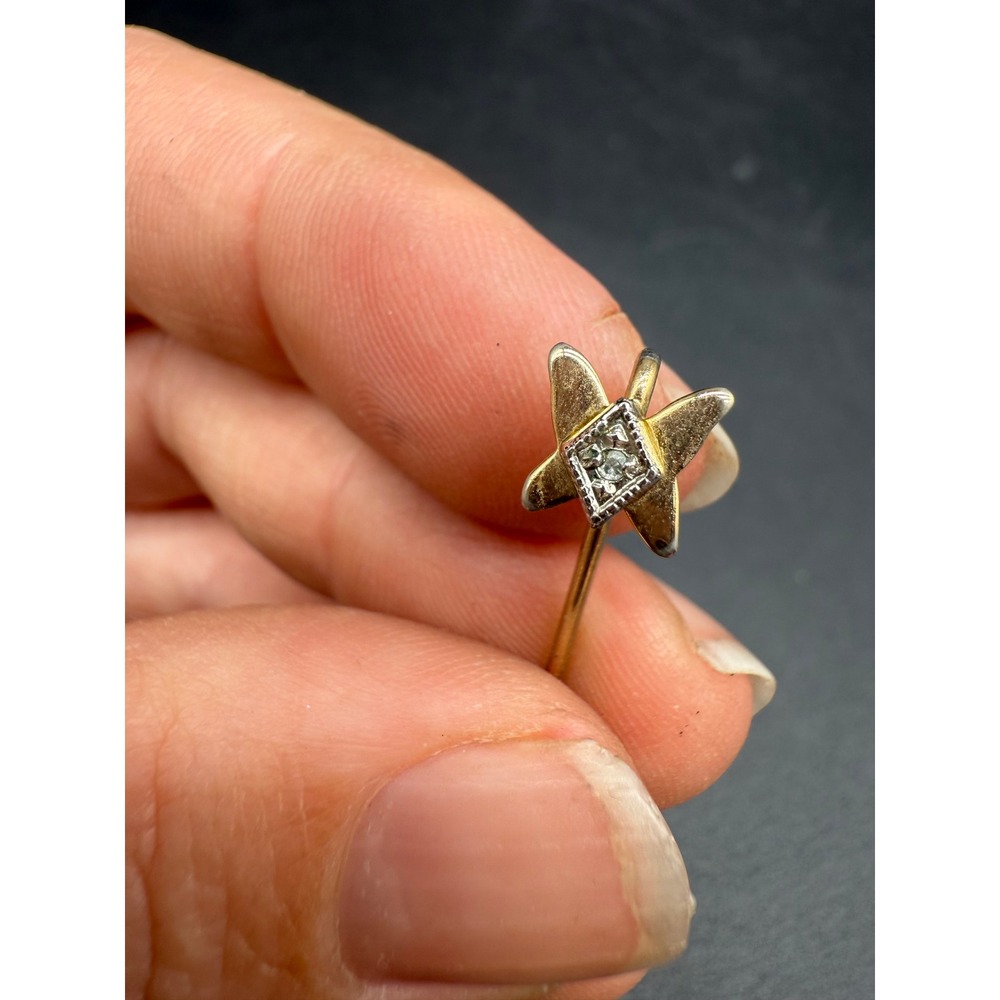 Antique Art Deco‎ Diamond Stick Pin Geometric Butterfly 1920s Lapel Jewelry